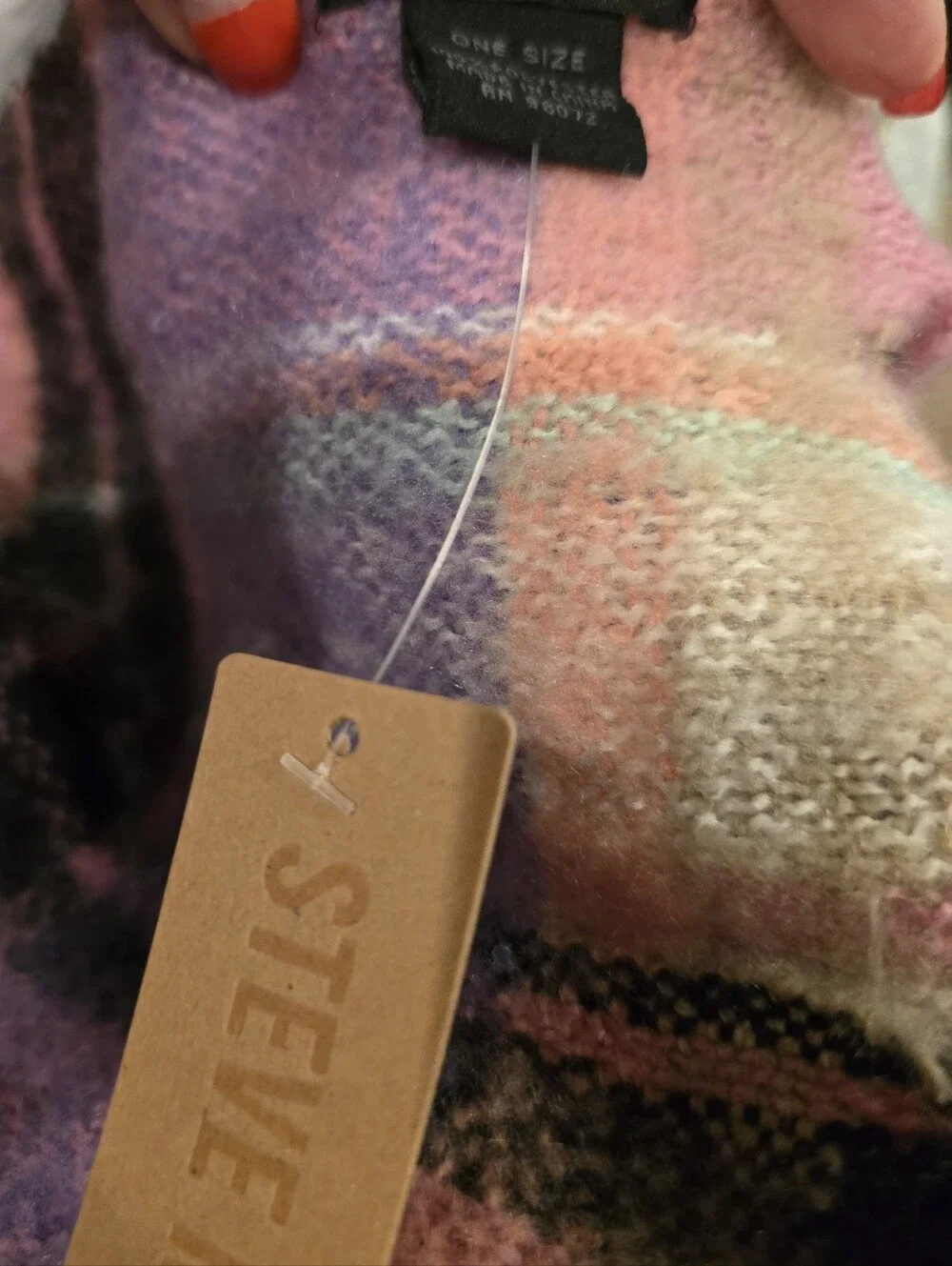 Steve Madden Plaid Fringe Scarf in Pastel Pink and Lavender NWT
